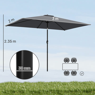 Outsunny Garden Parasol, Parasol Umbrella with Crank Handle, Tilt Function, Polyester Canopy, Dark Grey 