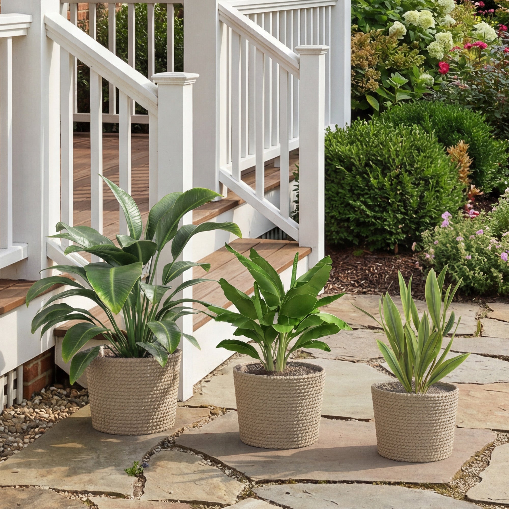 Outsunny Seagrass Planters Set of 3 Plant Pots for Indoor Outdoor Patio Balcony Natural 