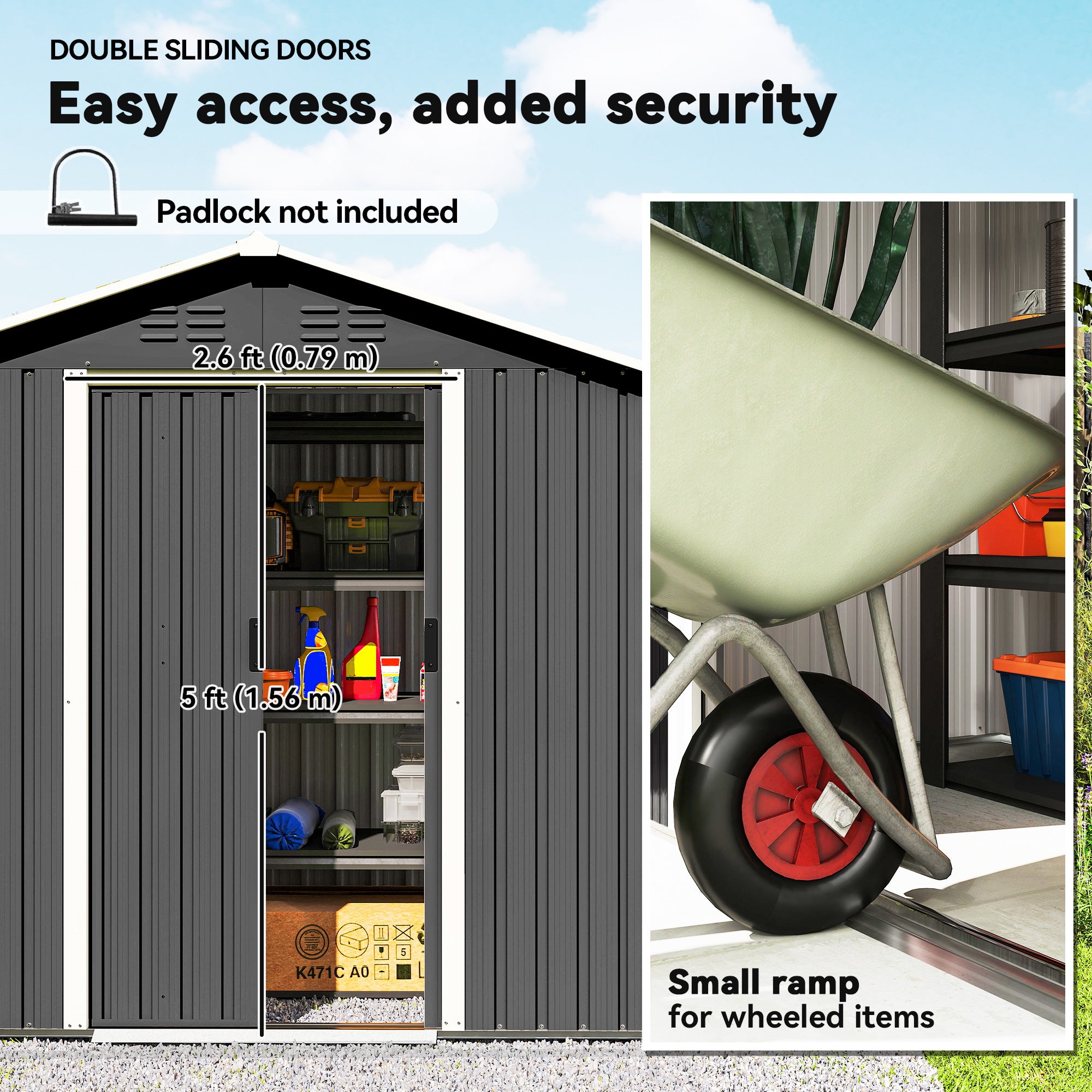 Outsunny 6.5 x 3.5ft Metal Garden Storage Shed - Dark Grey 