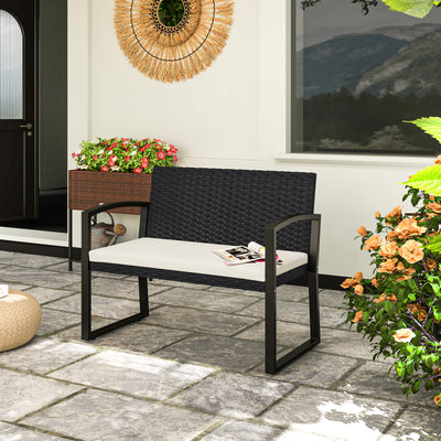 Outsunny Two-Seater Rattan Garden Bench - Beige/Black 