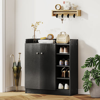 HOMCOM Shoe Storage Cabinet with Adjustable Shelves - Black 