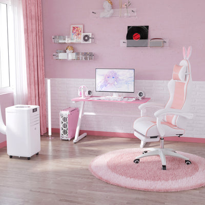 Vinsetto Racing Gaming Chair, Reclining PU Leather Computer Chair with Removable Rabbit Ears, Footrest, Headrest and Lumber Support, Pink 