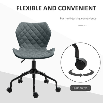HOMCOM Office Computer Desk Chair, Swivel Task Chair no Arms, Fabric Study Chair with Adjustable Height and Rolling Wheels for Home Work, Grey 
