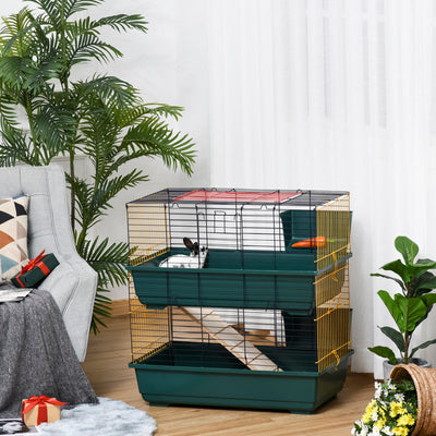PawHut Indoor Rabbit Guinea Pig Cage Small Animal Cage Two Storey 80 x 44 x 82 cm 
