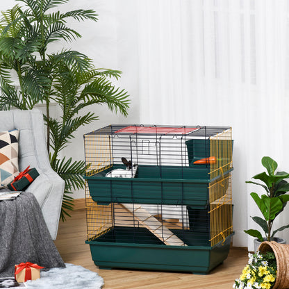 PawHut Indoor Rabbit Guinea Pig Cage Small Animal Cage Two Storey 80 x 44 x 82 cm 