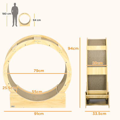 PawHut Cat Wheel with Brake, Scratching Pads - Oak Tone 