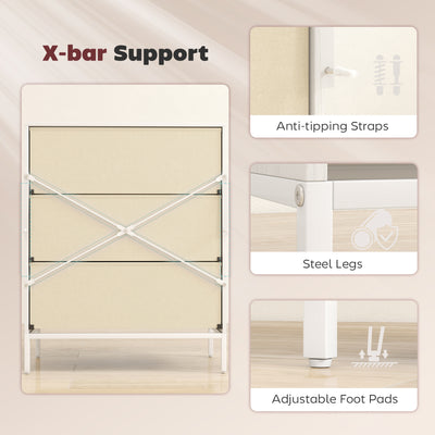 HOMCOM Chest of Drawers, Dresser with 3 Fabric Drawers and Aluminium Handles - White 