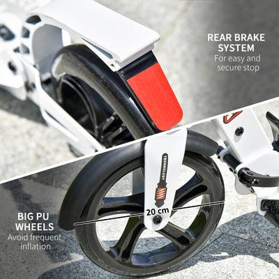 HOMCOM Folding Kick Scooter, Adjustable Ride On Scooter with 200mm Big Wheels and Double Shock Absorption, Urban Scooter for 14+ Teens Adult- White 
