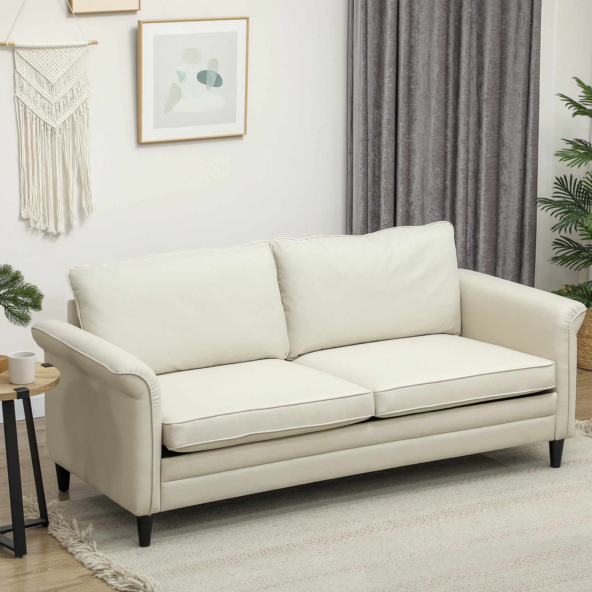 HOMCOM 3 Seater Sofa, Modern Fabric Sofa Couch with Spring Cushion, Rubber Wood Legs, 191cm Upholstered Settee for Living Room, Bedroom, Home Office, Guest Room, Cream White 