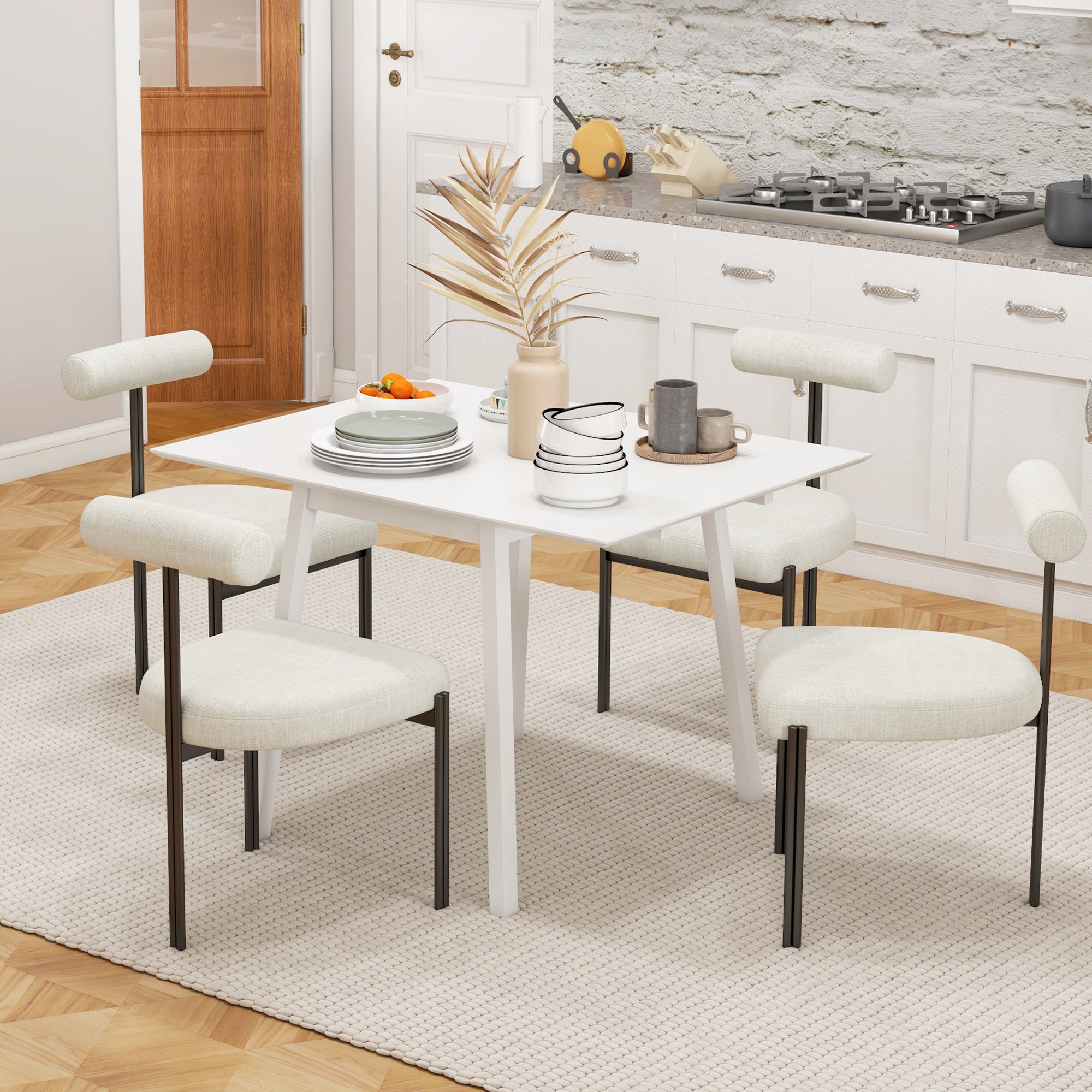 HOMCOM Solid Wood Folding Dining Table, Drop Leaf Table for 2-4 People, Rectangle Kitchen Table for Small Space, White 