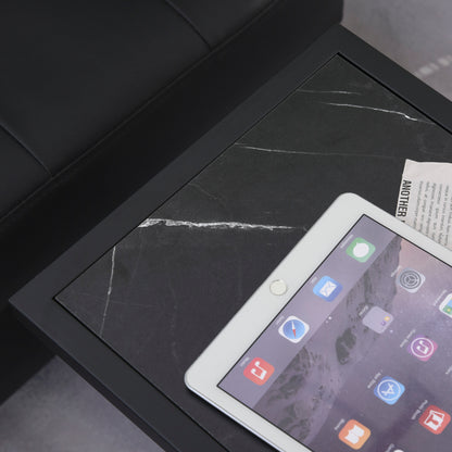 HOMCOM C Shape Bedside Table w/Metal Frame Marble-Effect Top Sofa Narrow Snack End Table for Living Room, Black 