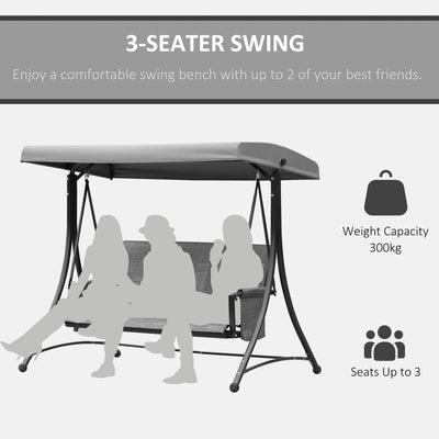 Outsunny 3 Person Outdoor Patio Porch Swing Chair with High Back Design, Side Pouches and Adjustable Canopy, Charcoal Grey 
