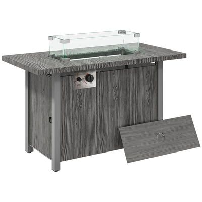 Outsunny 50,000 BTU Gas Fire Pit Table with Cover and Glass Screen - Dark Grey 