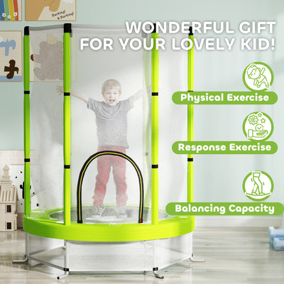 AIYAPLAY 4.6ft Toddler Trampoline w/ Safety Enclosure Net, for Indoor Outdoor Use, Ages 3-6 Years, Green 