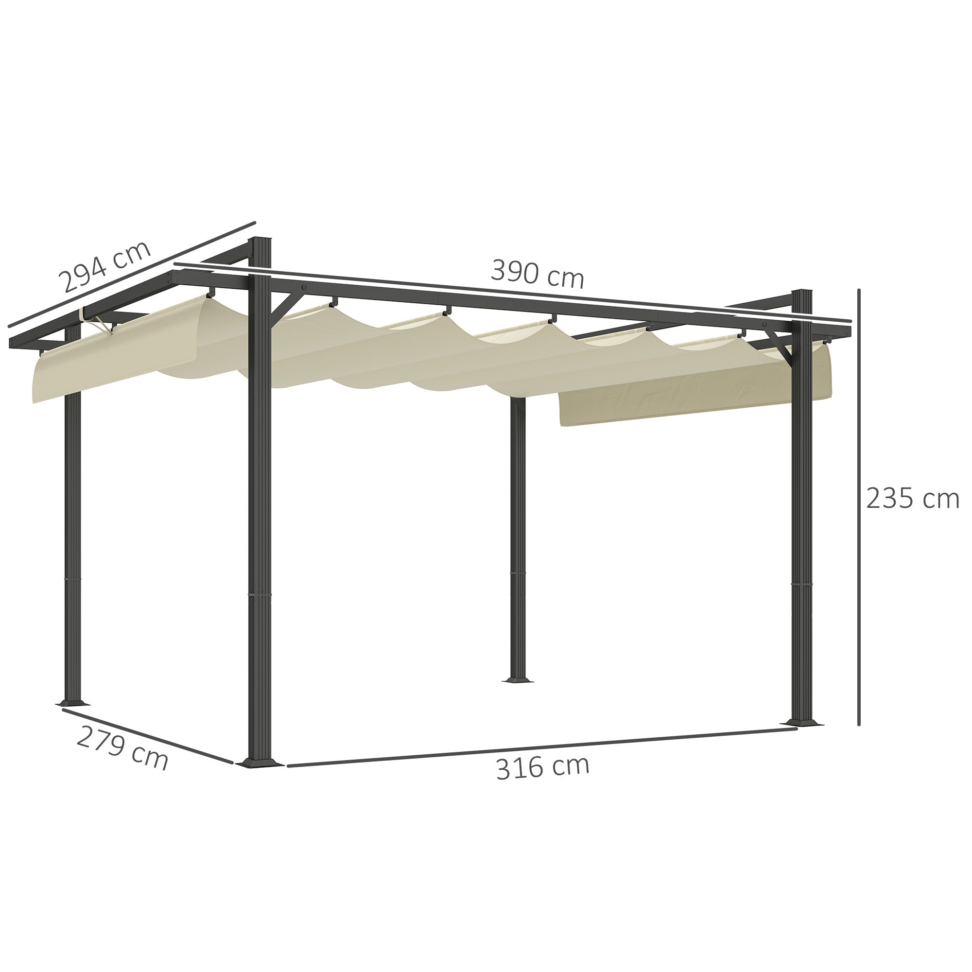 Outsunny 3 x 4m Aluminium Pergola, with Retractable Roof - Grey/Khaki 