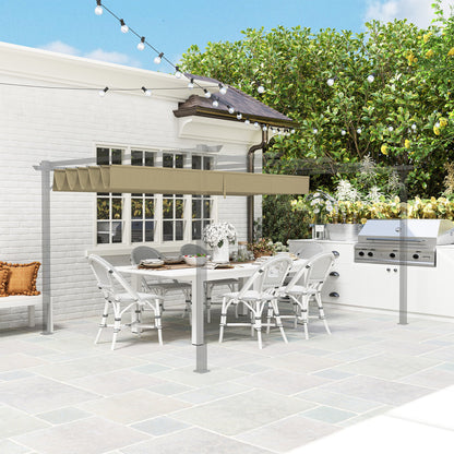 Outsunny Retractable Pergola Shade Cover, Replacement Canopy for 4 x 3 (m) Pergola, Retractable Roof, Tan 
