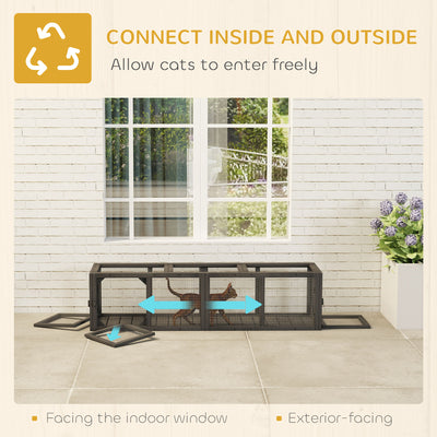 PawHut Outdoor Cat Tunnel, Wooden Play Cat Enclosure, Extendable Pet Run with 3 Doors, for Indoor and Outdoor Use, Grey 