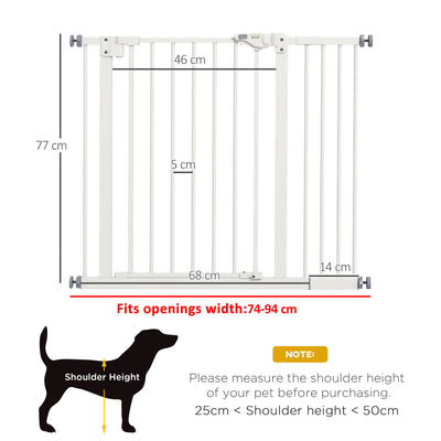 PawHut Metal 74-94cm Wide Adjustable Dog Gate White 