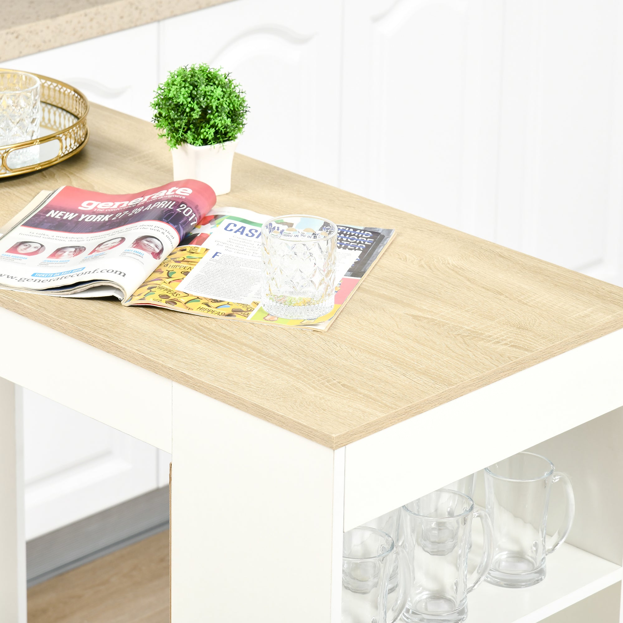 HOMCOM Bar Table, Dining Table with 4-Tier Storage Shelf for Breakfast Bar, Kitchen, Dining Room, Living Room, Natural 