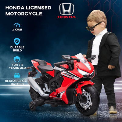 HOMCOM 6V Honda Licensed Kids Motorcycle w/ Music, Training Wheels - Red 
