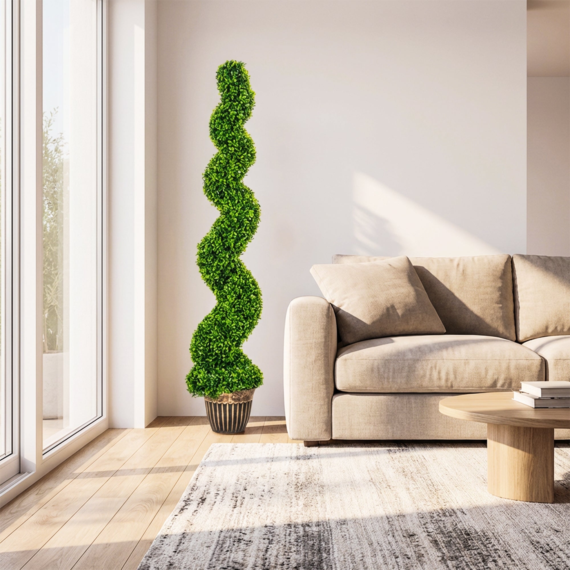 HOMCOM Set of 2 Artificial Plants, Topiary Spiral Boxwood Trees with Pot, for Home Indoor Outdoor Decor, 150cm 