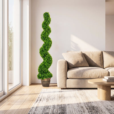 HOMCOM Set of 2 Artificial Plants, Topiary Spiral Boxwood Trees with Pot, for Home Indoor Outdoor Decor, 150cm 