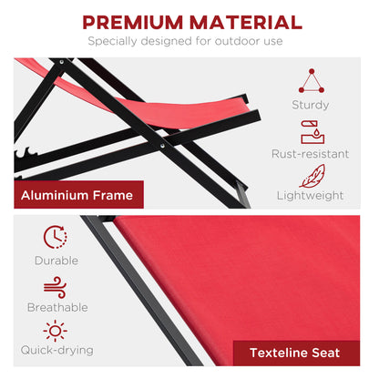 Outsunny Set of 2 Folding Garden Beach Aluminium Frame Deck Chairs Deckchairs Seaside Folding Garden Patio Lounger, Red 