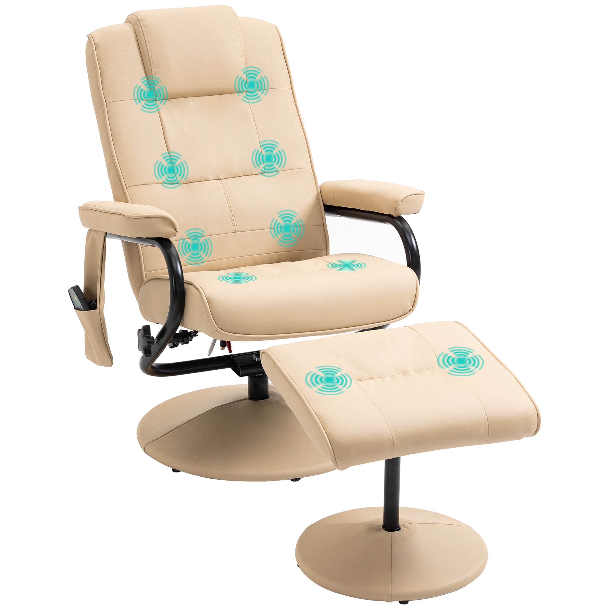 HOMCOM Manual Sofa Reclining Armchair PU Leather Massage Recliner Chair and Ottoman, Cream 