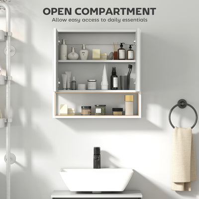 HOMCOM Bathroom Mirror Cabinet with Soft-Close Doors and Adjustable Shelf - White 