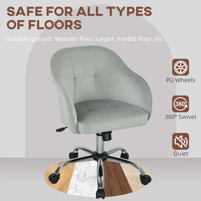 HOMCOM Velvet-feel Swivel Office Chair - Grey 