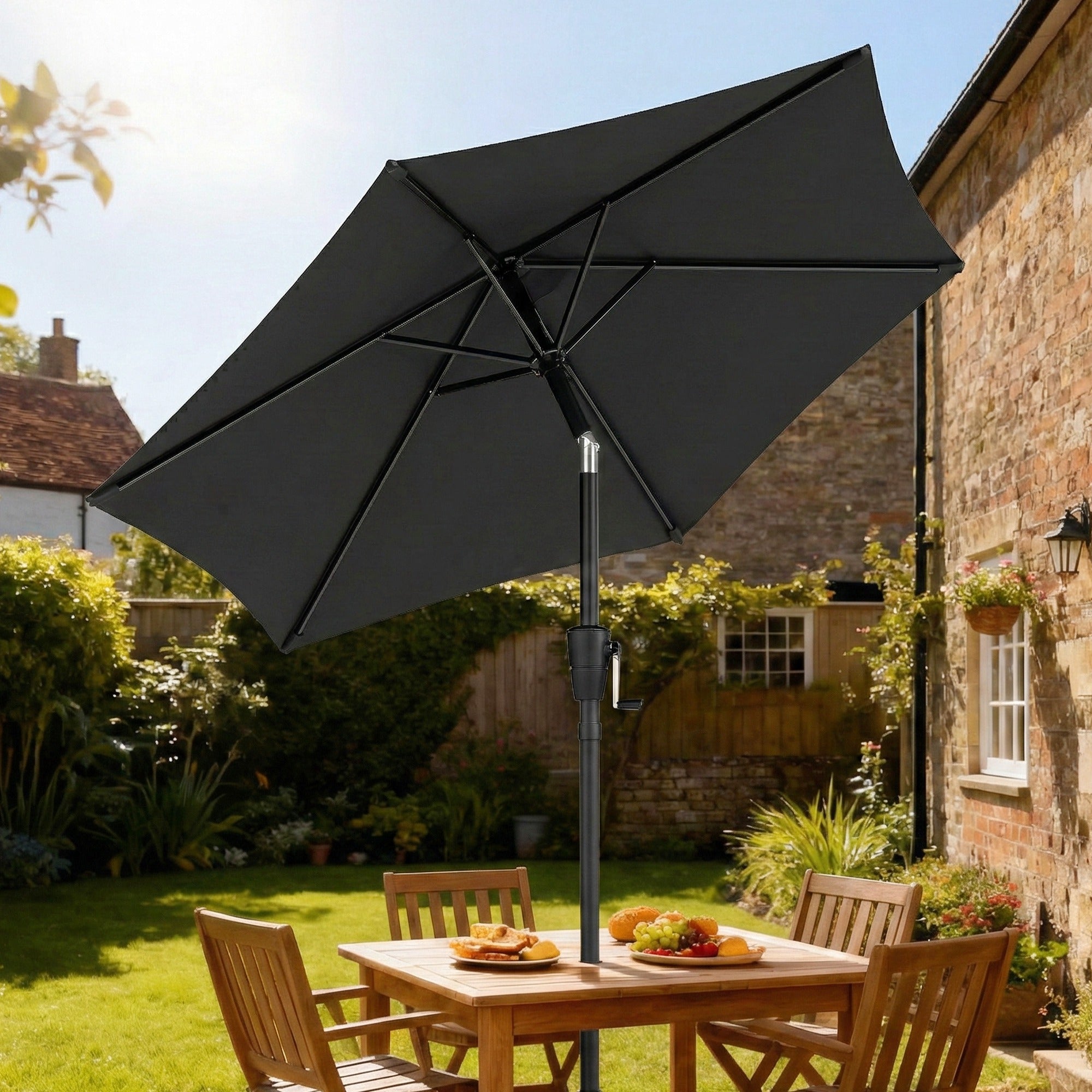 Outsunny 2m Garden Parasol Umbrella, Outdoor Table Parasol Umbrella with Crank Handle, Tilt Function, UV30+ Protection 