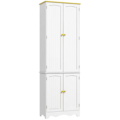 HOMCOM Freestanding 4-Door Kitchen Cupboard, Storage Cabinet Organizer with 4 Shelves, White 