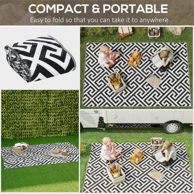 Outsunny 152 x 243 cm(5x 8ft) Outdoor Rug Reversible Mat Plastic Straw Rug Portable RV Camping Mat for Garden Deck Picnic Indoor, Black & White 