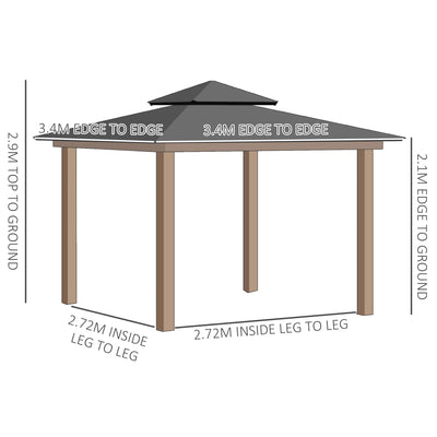 Outsunny 3.5 x 3.5m Outdoor Hardtop Gazebo Canopy with Two-tier Metal Roof and Solid Wood Frame Outdoor Patio Shelter for Patio, Garden, Grey 