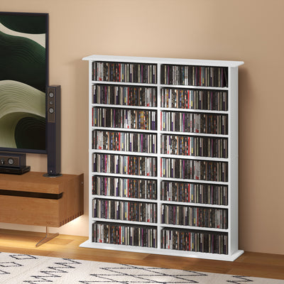 HOMCOM 16-Compartment Media Shelf- White 
