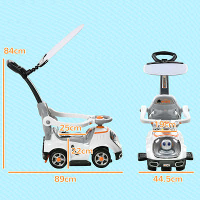 AIYAPLAY 3 in 1 Ride on Push Car, Cartoon Robot Theme Foot to Floor Slider w/ Handle Light Music Horn, Storage - White 