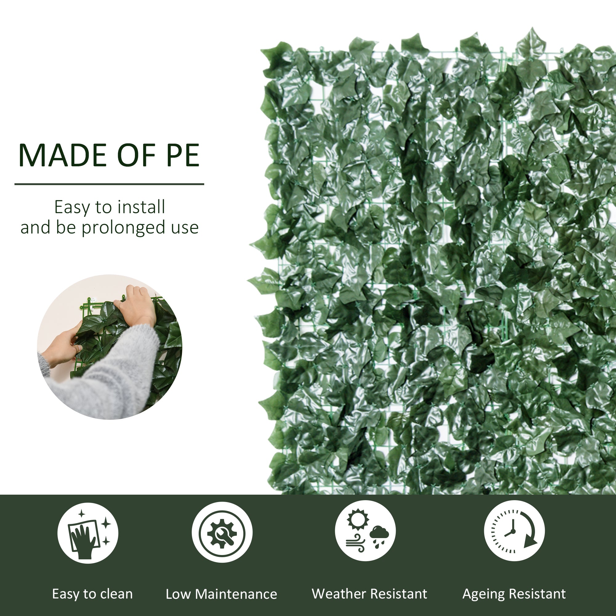 Outsunny 1-Piece Artificial Leaf Hedge Screen Privacy Fence Panel for Garden Outdoor Indoor Decor, Dark Green, 3M x 1.5M 