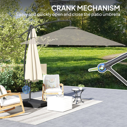 Outsunny 3(m) Garden Cantilever Parasol with Fillable Base, Wind Protection Strap, Cover, Round Banana Hanging Umbrella with Crank Handle and Tilt, Patio Umbrella for Outdoor Sun Shade, UPF50+, Cream 