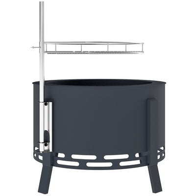 Outsunny Portable Fire Pit, 58 cm Round Firepit with Grill Grate, Fire Bowl with Ash Catcher and Poker, Fire Pit BBQ for Garden Camping Bonfire Picnic, Black 