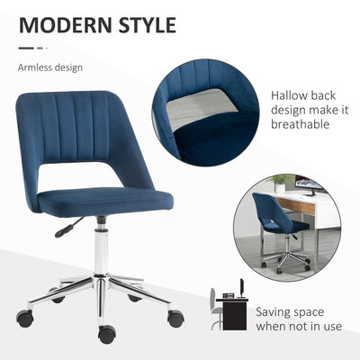 Vinsetto Armless Velvet-Feel Office Chair - Dark Blue 