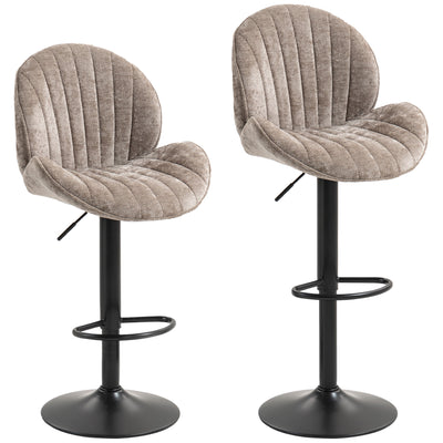 HOMCOM Bar Stools Set of 2, Swivel Barstools with Back, Adjustable Height and Footrest for Kitchen Island, Dining Room, Brown 