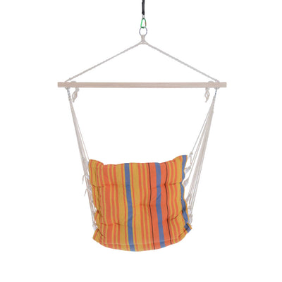 Outsunny Outdoor Hanging Rope Chair with Soft Padded Seat & Backrest, Garden Hammock Chair with Wooden Support Bar Cotton Cloth, Portable Garden Chair for Patio & Tree, Orange 