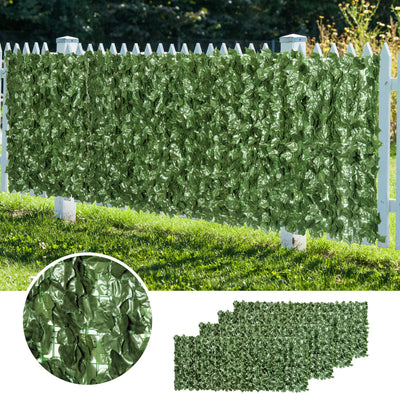 Outsunny 4-Piece Artificial Leaf Hedge Screen Privacy Fence Panel for Garden Outdoor Indoor Decor, Dark Green, 2.4M x 1M 