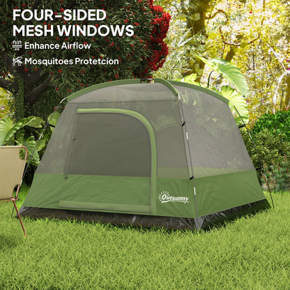 Outsunny 3-4 Person Camping Tent, Easy Set Up Waterproof Dome Tent with Sewn-in Groundsheet, Mesh Windows, Pocket and Hook for Camping, Hiking, Backpacking, Olive Green and Grey 