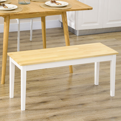 HOMCOM 102 cm Wood Dining Bench for 2 People, Wooden Bench for Kitchen, Dining Room, Entryway, White 