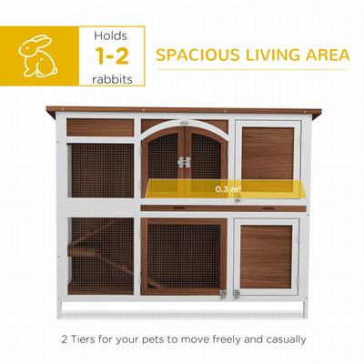 PawHut Two-Tier Wooden Pet Hutch with Openable Roof, Slide-Out Tray 