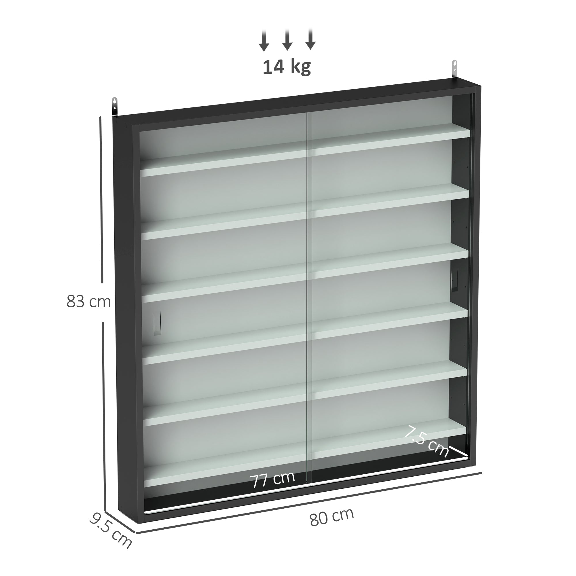 HOMCOM Six Shelf Display Cabinet, with Glass Doors - Black and White 