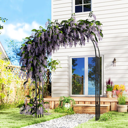 Outsunny Steel Garden Arch, 2.2m High x 1.5m Wide Metal Garden Trellis for Climbing Plants Roses Wisteria Vines, Outdoor Wedding Arch for Bridal Party Ceremony Decoration, Black 