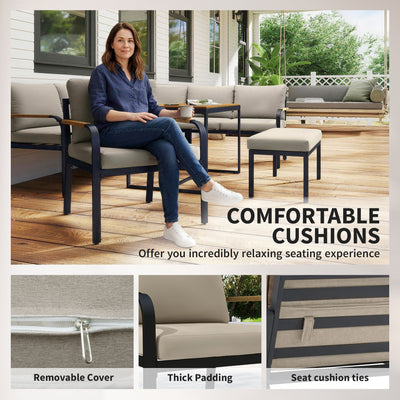 Outsunny 7 Seater Garden Furniture Set, Metal Garden Sofa Set with Cushions, Outdoor Furniture Conversation Sets, Khaki 