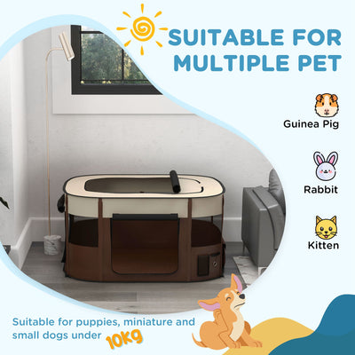 PawHut Foldable Dog Pen with Storage Bag for Indoor/Outdoor Use, Portable Pet playpen, with Ground Stakes - Brown 